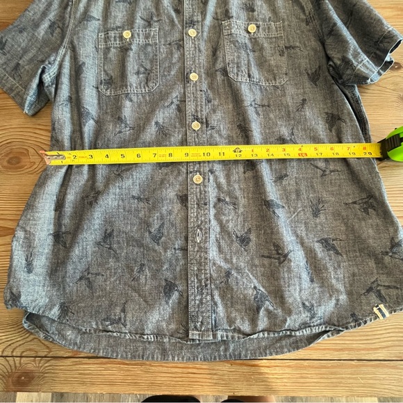 MENS RUFF HEWN DUCK PRINT CASUAL DENIM CHAMBRAY SHORT SLEEVE BUTTON UP SHIRT - Picture 13 of 13